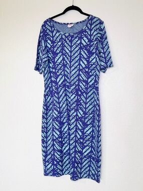 LulaRoe Julia Dress Women's 2XL Purple Blue Chevron Comfortable Flattering